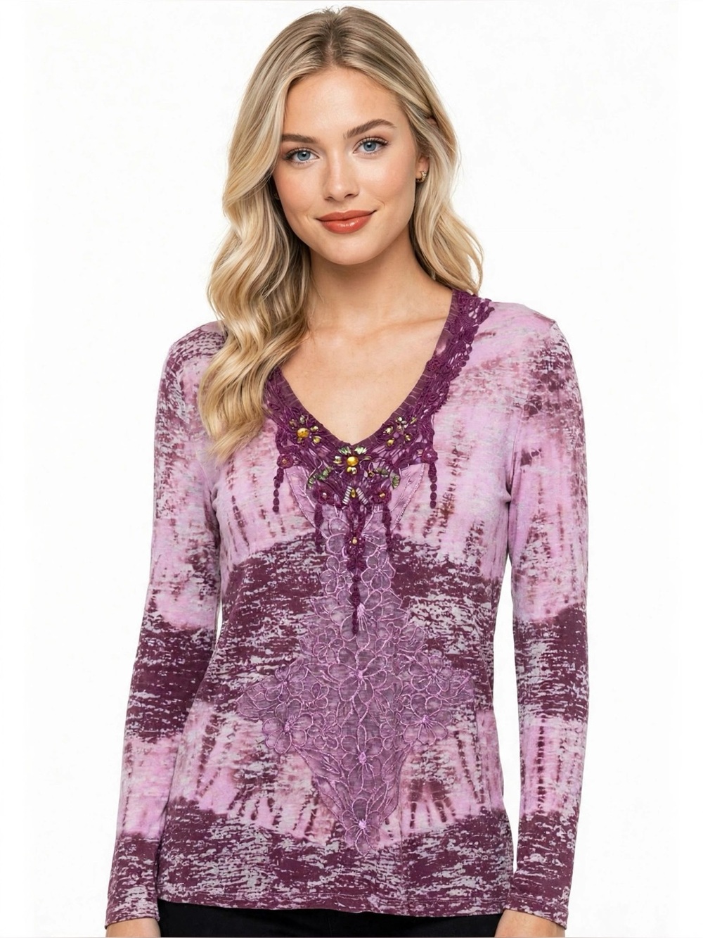 Gracia Abstract Embellished Tunic in Pink & Purple Size Medium Like New